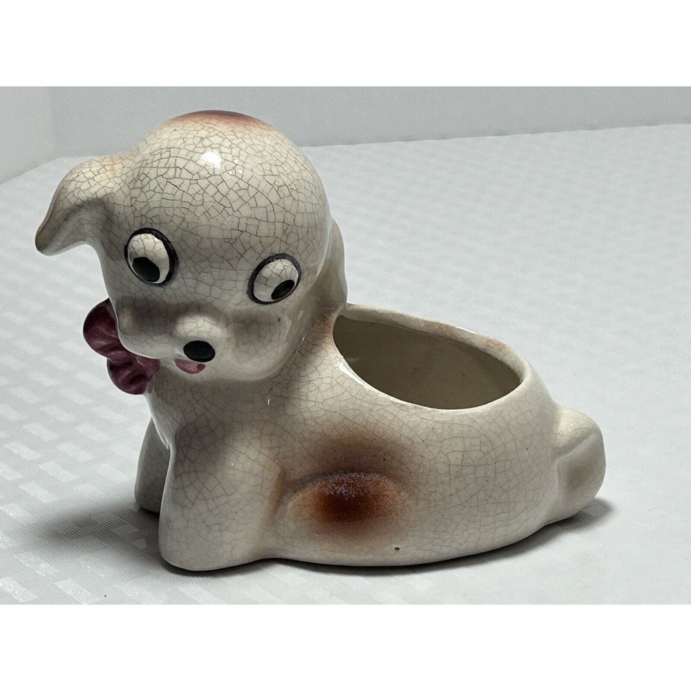 Vintage OCCUPIED JAPAN Googley Google Eyed Puppy‎ BULLDOG Figurine Dog Planter